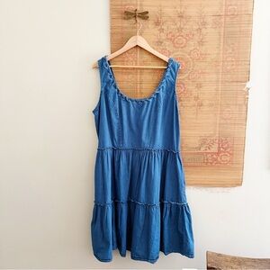 Vintage Cotton Chambray Denim Tiered Sleeveless Dress